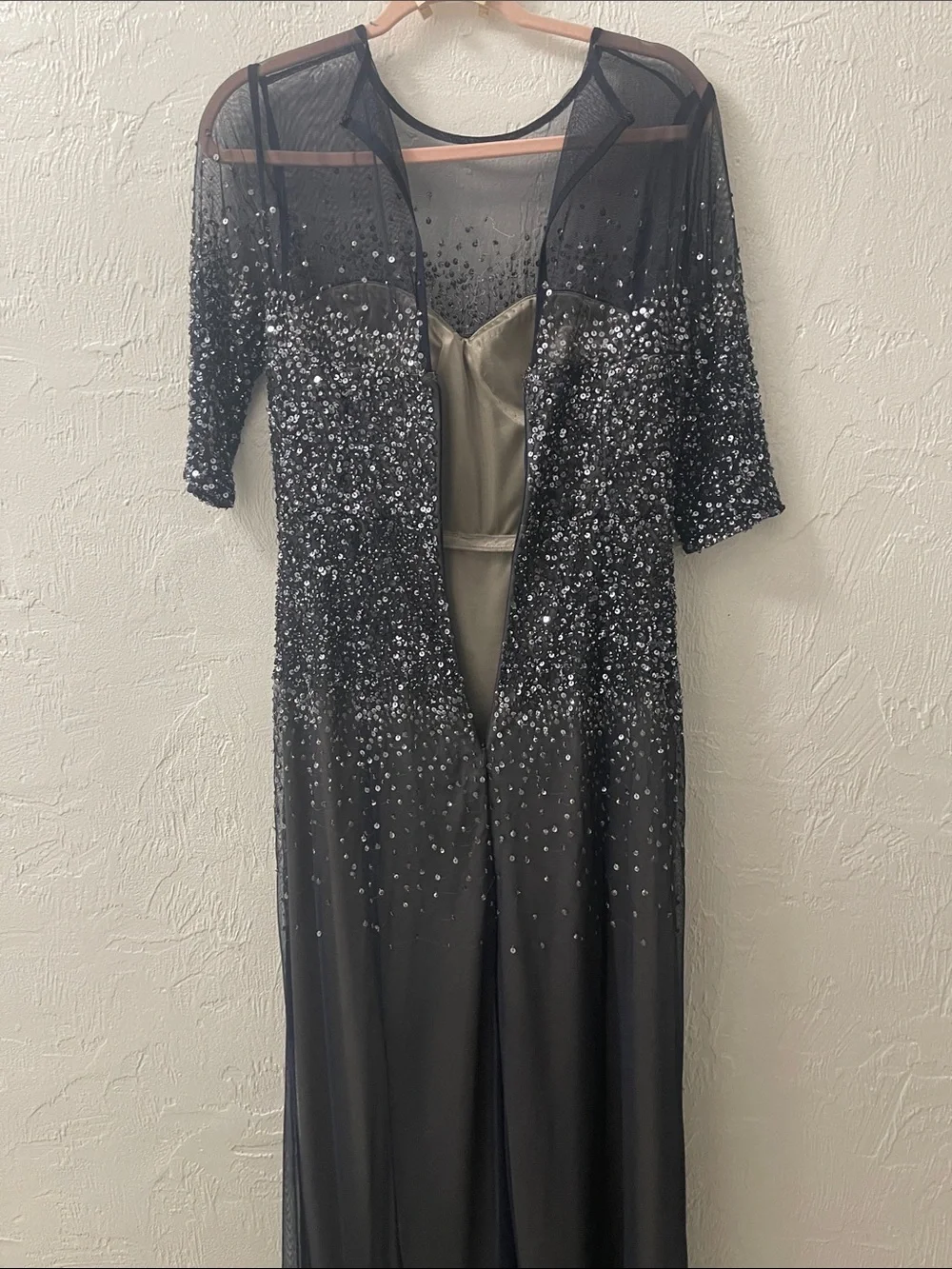 Adrianna Papell Dark Navy Gown, Size 8.  Beaded/Sheer Evening Gown